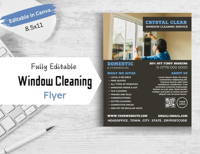 Fully Editable Window Cleaning Flyer | Window Washing | Banner Flyer | 8.5x11 | Black | Professional | Pressure Washing | Marketing | Canva