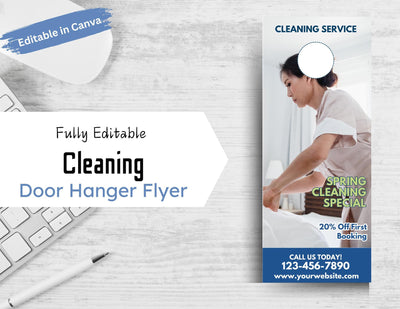 Fully Editable House Cleaning Door Hanger Flyer | Cleaning Business | Simple Modern Design | Canva Template | Marketing | Cleaning Services