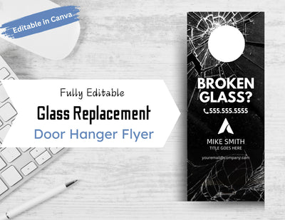 Black Broken Glass Door Flyer for Glass Replacement Business