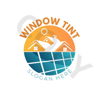 Fully Editable Window Tint Business Logo | Canva Template | Window Film Logo Design | Professional and Modern | Sun Solar | Yellow Blue