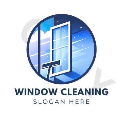 Editable Window Cleaning Logo, Squeegee, Window, & Sky