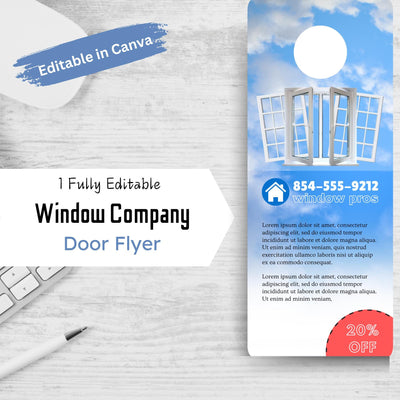 Editable Window Cleaning Flyer | Canva Template | Simple Business Flyer Design | Door Hanging Flyer | Hanger Flyer | Window Washing | Blue